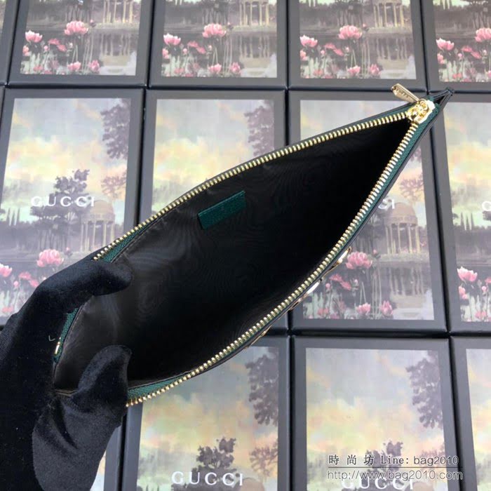 GUCCI古馳 2019新款 Zumi系列 粒面皮革 互扣式G馬銜扣 拉鏈 女款手拿包 570728 綠色  ydgq3276